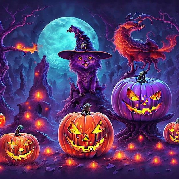 Photo Halloween image with spooky pumpkins