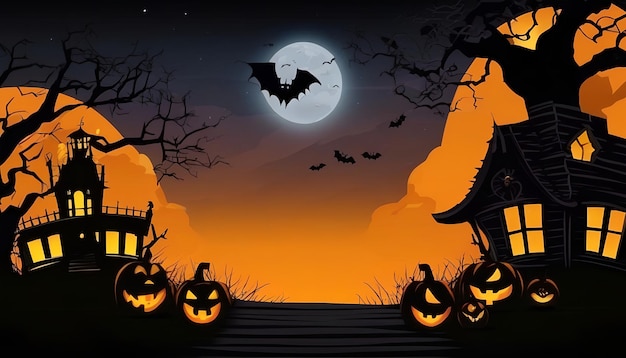 Photo photo halloween night background image with spooky castle and pumpkins vector elements banner hallow