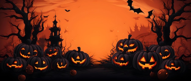 photo halloween wallpaper halloween day background with evil pumpkins generative ai