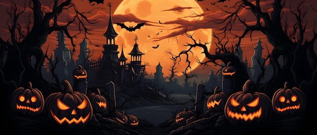 photo halloween wallpaper halloween day background with evil pumpkins generative ai