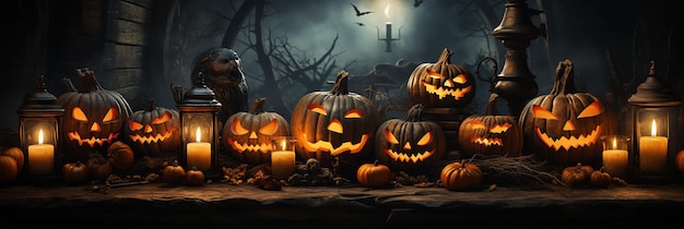 Photo halloween wallpaper with evil pumpkins