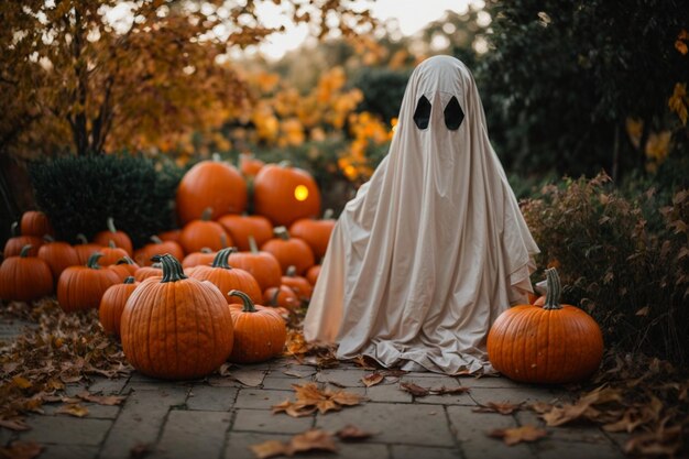 Photo of hallowen ghost and pumpkin