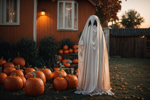 Photo photo of hallowen ghost and pumpkin