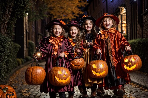 Photo photo hallowen kids with pumpkin