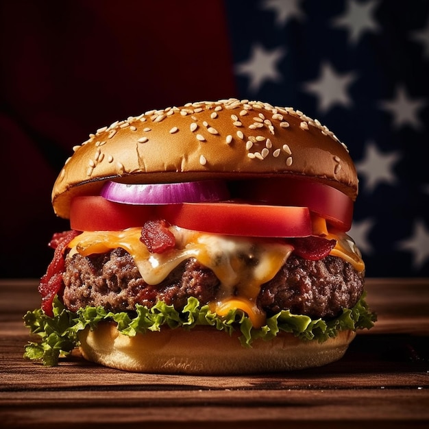 Photo hamburger on a black background with smoke closeup