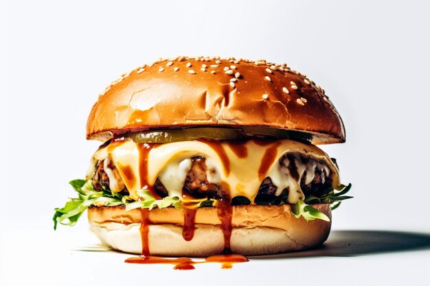 photo of a hamburger with a white background