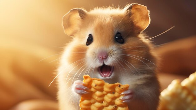 A photo of a hamster nibbling on a treat