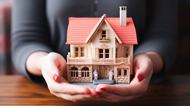 A Photo of a Hand Holding a Piggy Bank and House Model