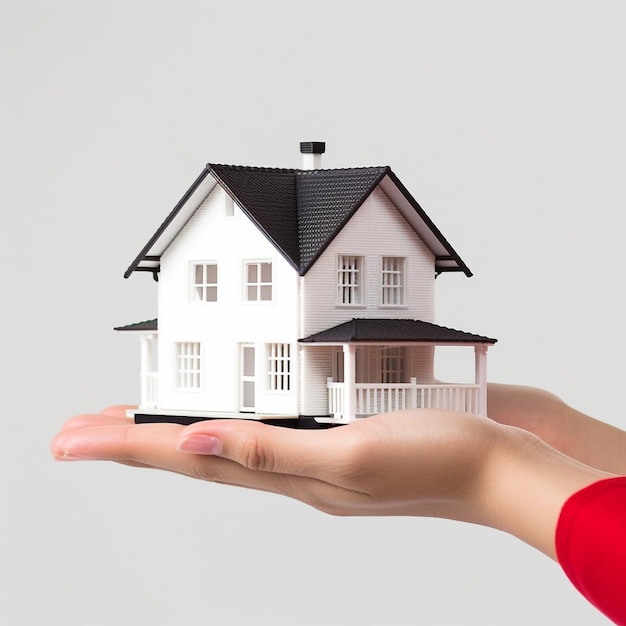 фото рука представляет модель дома для кампании ипотечного кредита