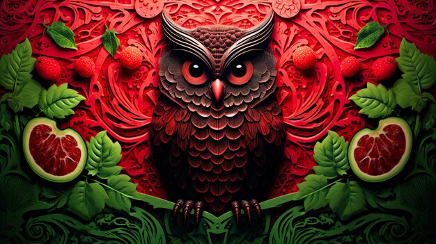 Photo handcrafted watermelon carved owl Generate AI