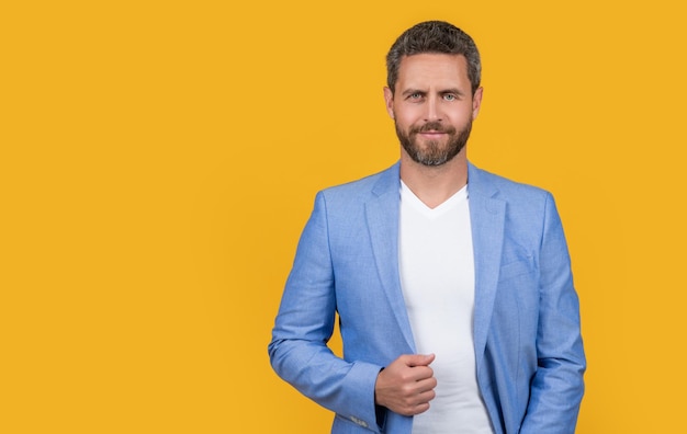photo of handsome businessman wear suit with copy space businessman wearing formal jacket