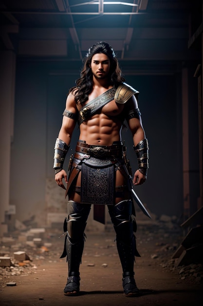 photo of a handsome young warrior full body ultra realistic image