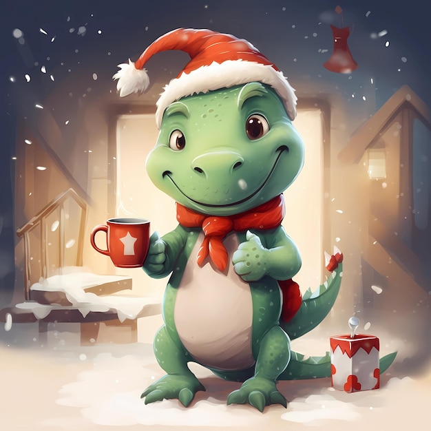 Photo happy baby green dragon christmas generative ai