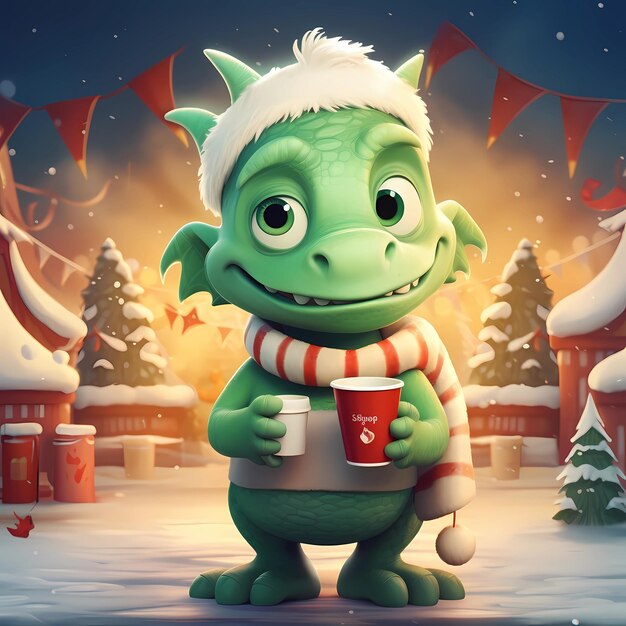 Photo happy baby green dragon christmas generative ai