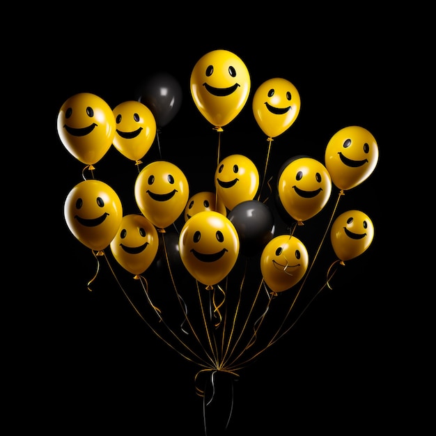 photo of happy balloon emojis with black background of world smile day