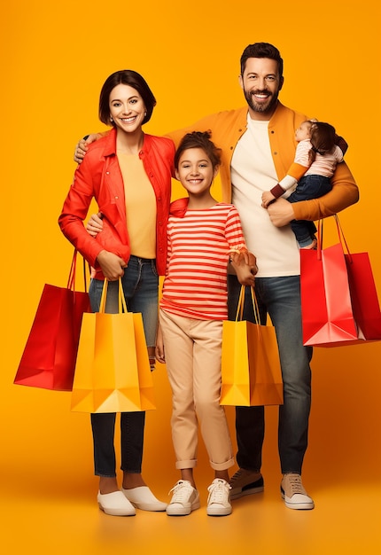 幸せな美しい家族が一緒に買い物をしている写真
