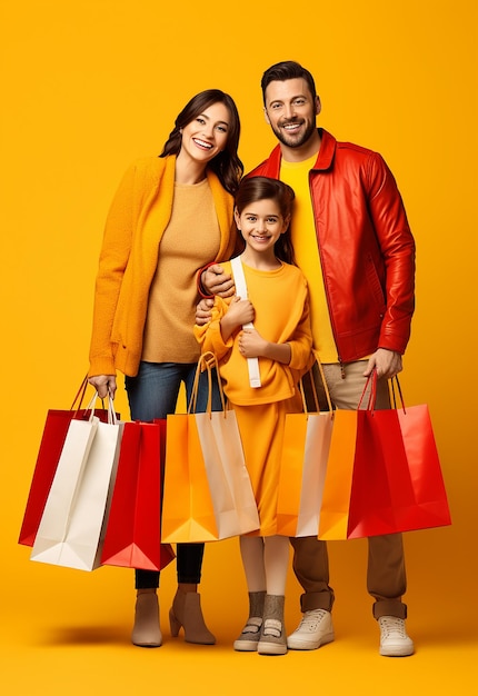 Photo of happy beautiful family shopping together