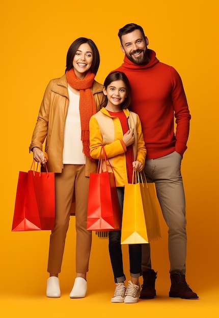 Photo of happy beautiful family shopping together
