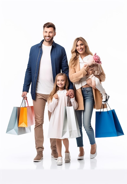 幸せな美しい家族が一緒に買い物をしている写真