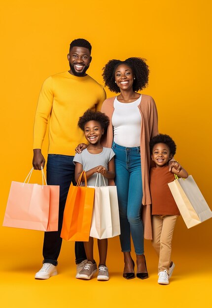 Photo of happy beautiful family shopping together