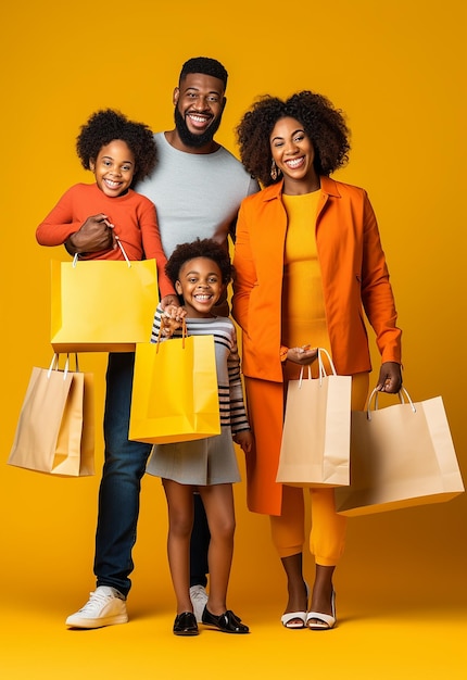 Photo of happy beautiful family shopping together