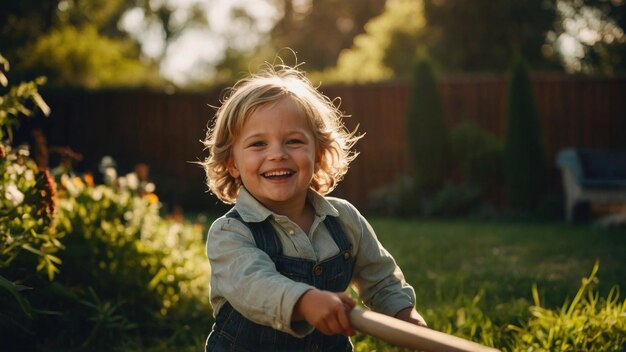 a photo of a happy child radiantly smiling while playing