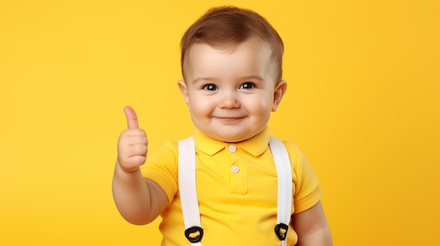 Photo of happy cute baby with a thumbs up