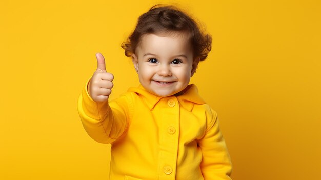 Photo of happy cute baby with a thumbs up