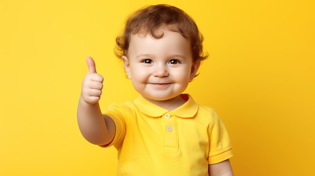 Photo of happy cute baby with a thumbs up