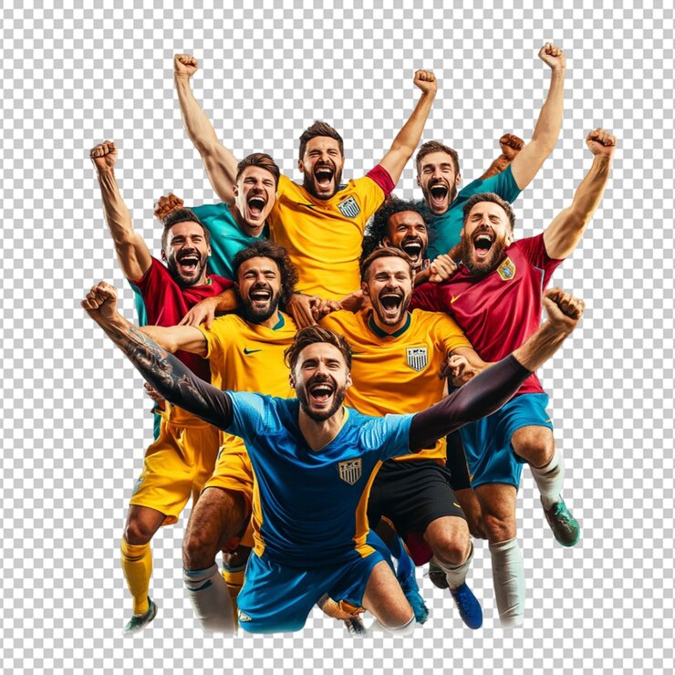 幸せな多様なサッカー選手の写真
