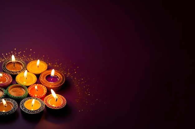 Photo photo happy diwali clay diya lamps lit during deepavali hindu festival of lights celebration