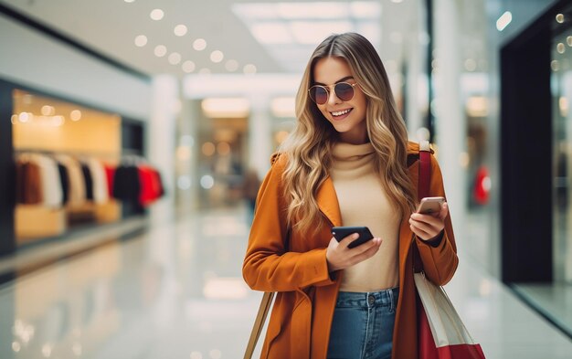 Foto foto di ragazze dello shopping felici ed emozionate con borse colorate