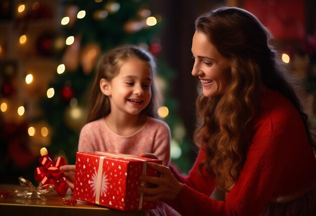 Photo of happy family enjoying christmas at home with christmas decorations