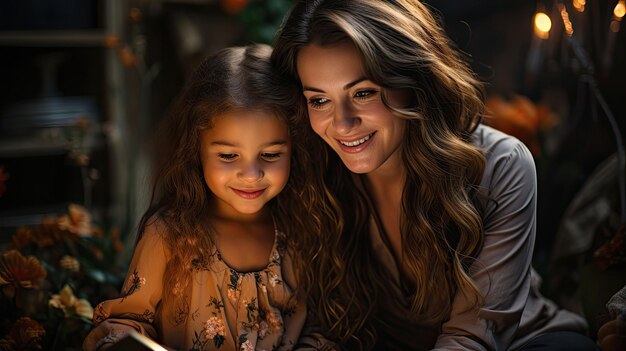 photo of Happy family mother and daughter read a book in the daytime at home