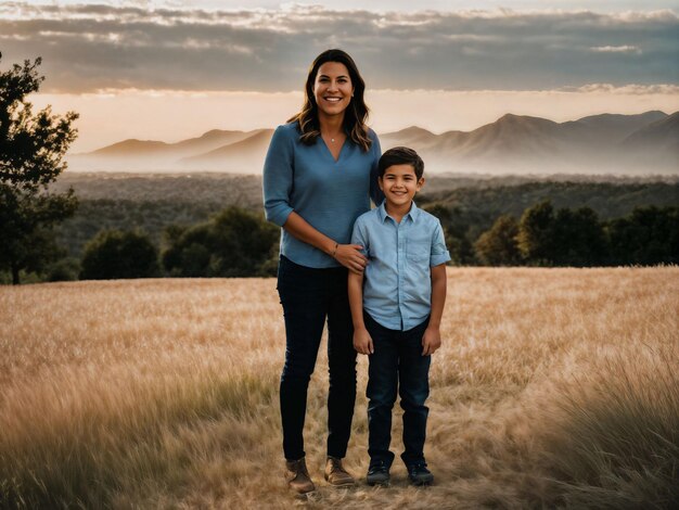 photo of happy family mother and son generative AI