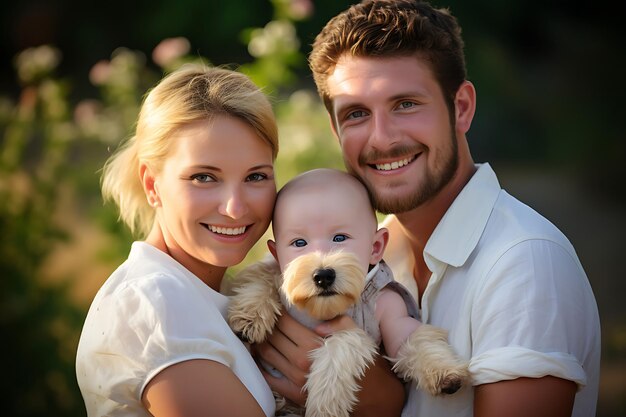 Photo photo of a happy family posing outdoor and copy space