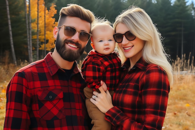 Photo photo of a happy family posing outdoor and copy space