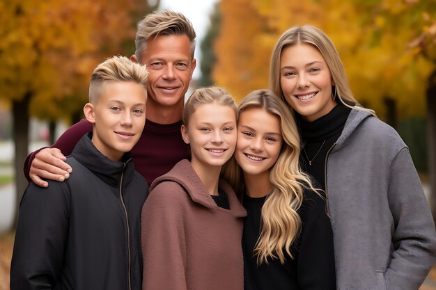 Photo photo of a happy family posing outdoor and copy space