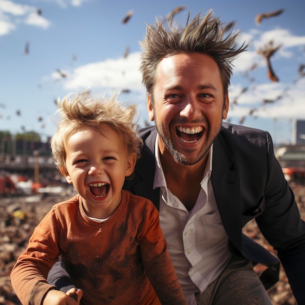 photo of happy father and children celebrating father's day