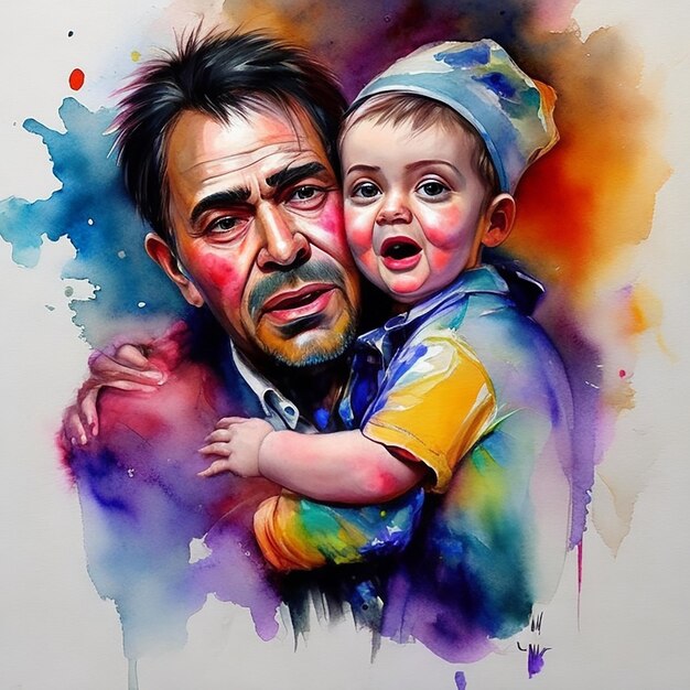 Photo happy father's day with father and kid hugging each other generative ai