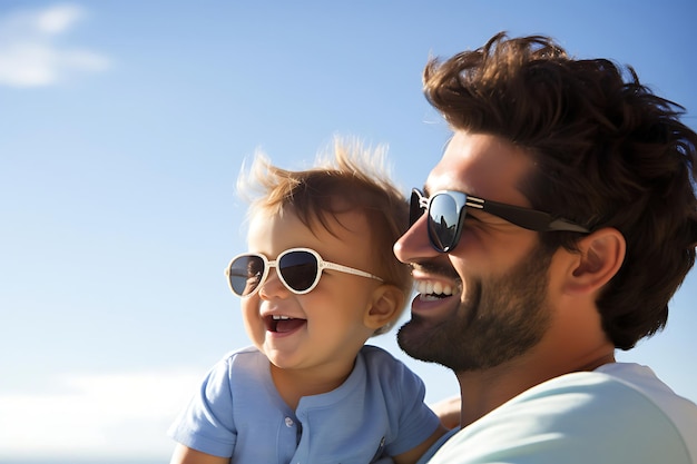 Photo of a Happy Father and Son Posing Outdoor And Copy Space