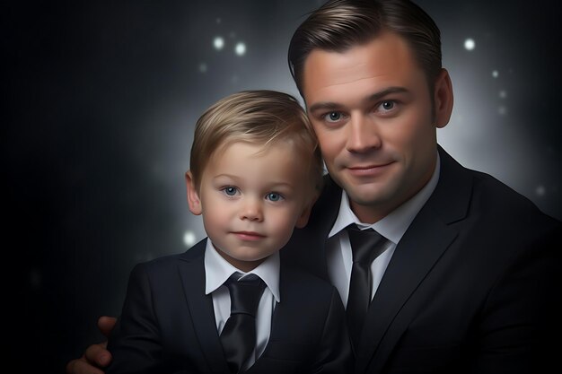 Photo of a Happy Father and Son Posing Outdoor And Copy Space