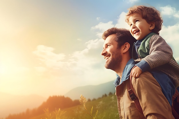 Photo of a Happy Father and Son Posing Outdoor And Copy Space