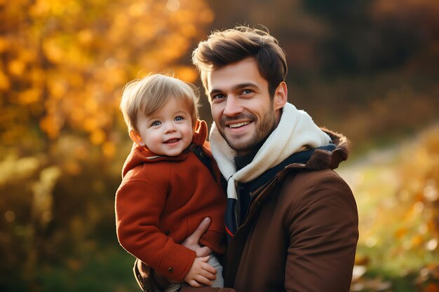 Photo of a Happy Father and Son Posing Outdoor And Copy Space