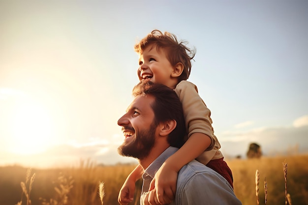 Photo of a Happy Father and Son Posing Outdoor And Copy Space