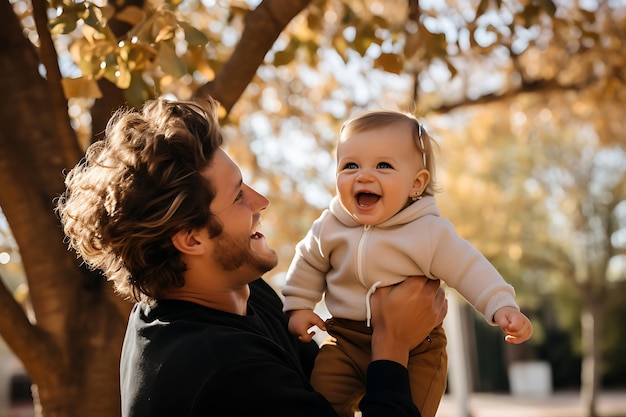 Photo of a Happy Father and Son Posing Outdoor And Copy Space