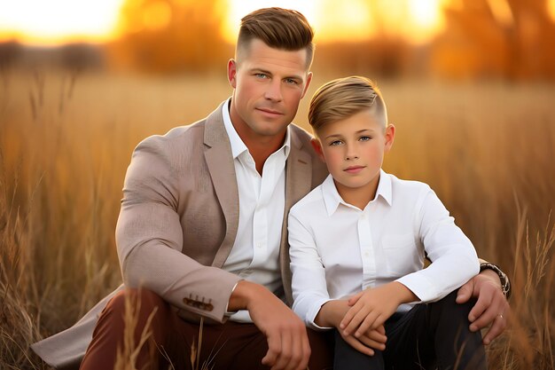 Photo of a Happy Father and Son Posing Outdoor And Copy Space