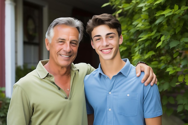 Photo of a Happy Father and Son Posing Outdoor And Copy Space