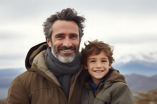 Photo of a Happy Father and Son Posing Outdoor And Copy Space