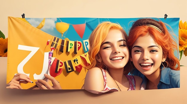 Photo happy friendship day banner or international friendship day 30 july